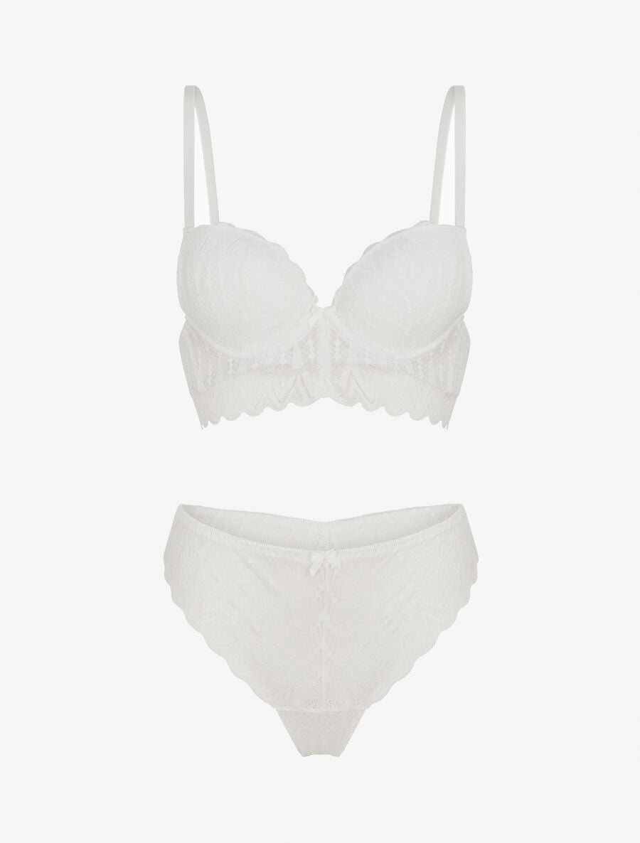 CLARISSE | Ensemble soutien-gorge et tanga en dentelle ajourée - Blanc