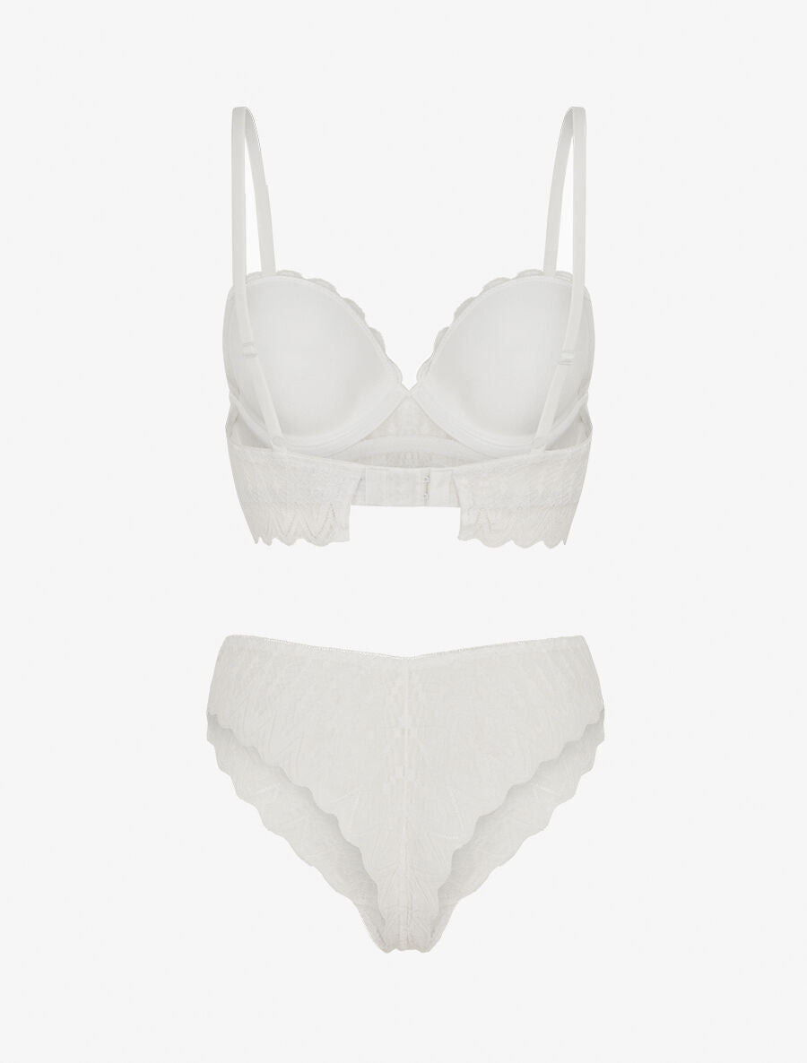 CLARISSE | Ensemble soutien-gorge et tanga en dentelle ajourée - Blanc