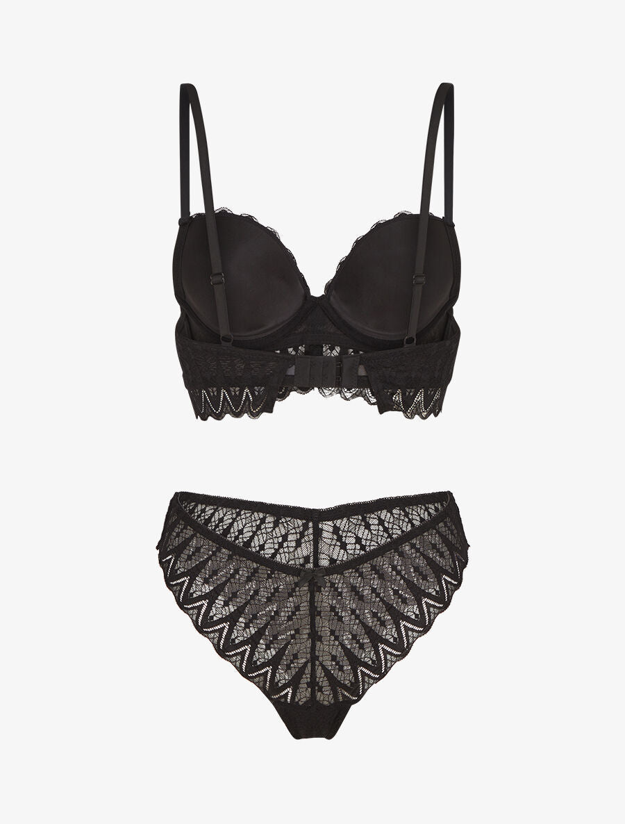 CLARISSE | Ensemble soutien-gorge et tanga en dentelle ajourée - Noir