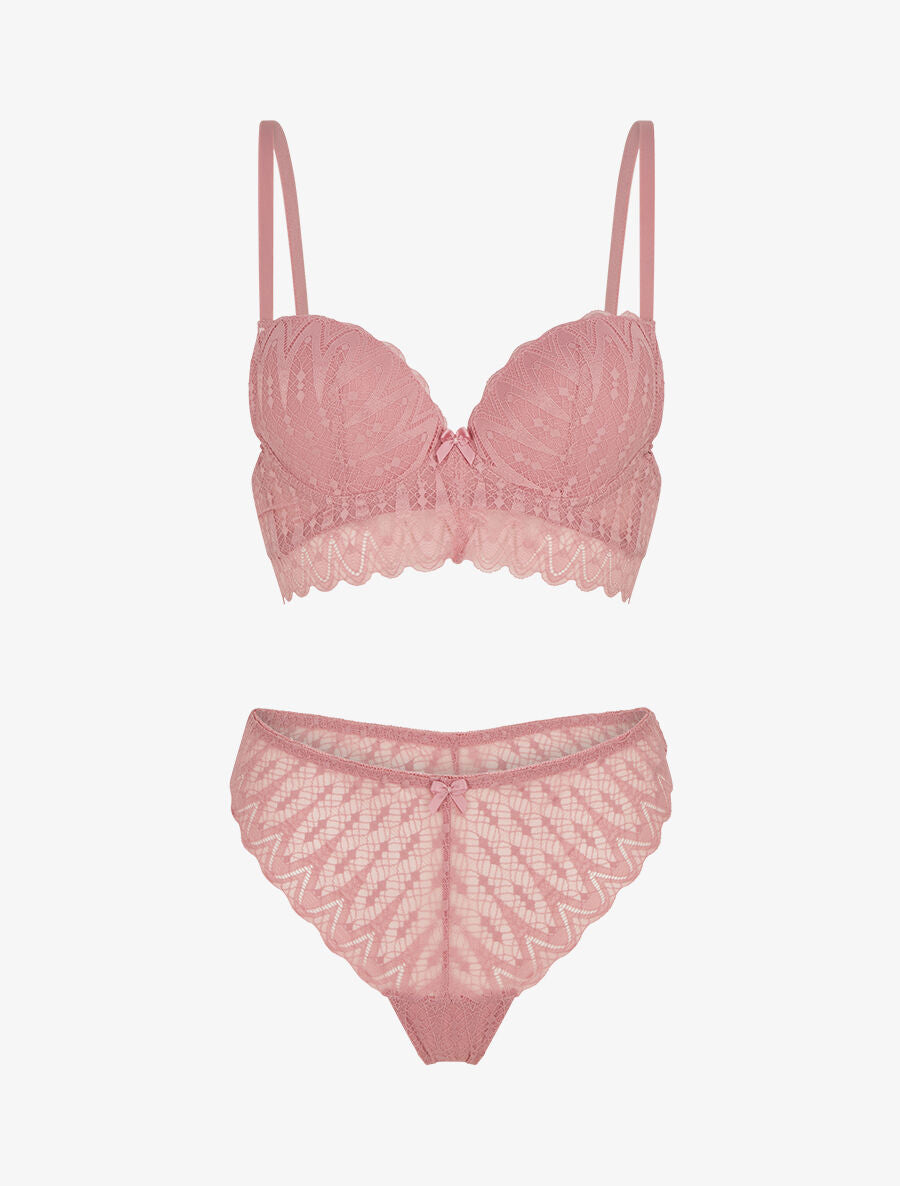 CLARISSE | Ensemble soutien-gorge et tanga en dentelle ajourée - Vieux rose