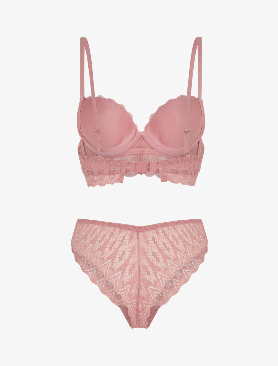 CLARISSE | Ensemble soutien-gorge et tanga en dentelle ajourée - Vieux rose