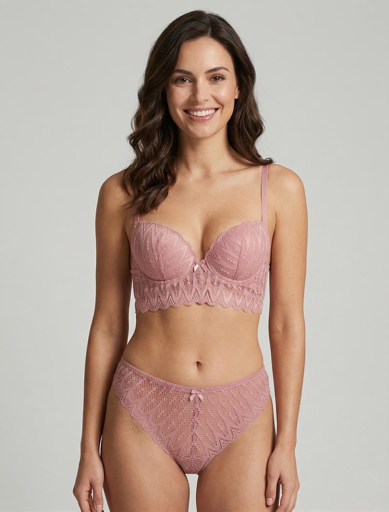 CLARISSE | Ensemble soutien-gorge et tanga en dentelle ajourée - Vieux rose