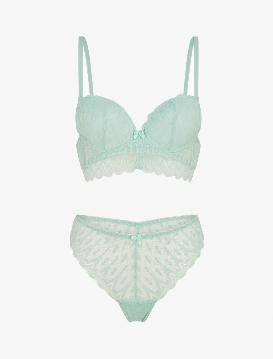 CLARISSE | Ensemble soutien-gorge et tanga en dentelle ajourée - Vert d'eau