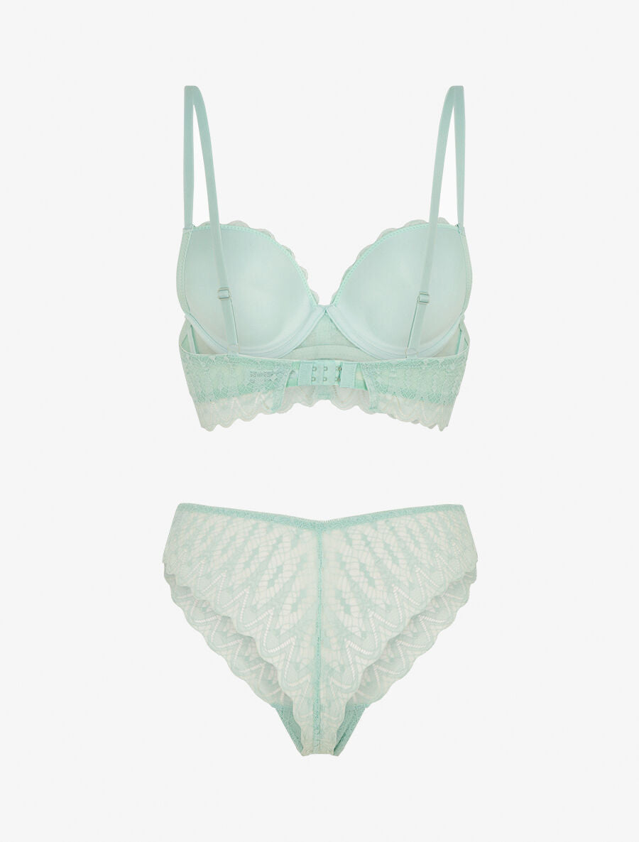 CLARISSE | Ensemble soutien-gorge et tanga en dentelle ajourée - Vert d'eau