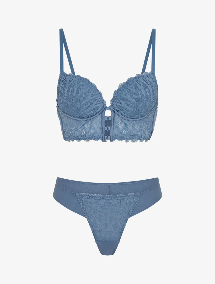CAPUCINE | Ensemble soutien-gorge et tanga en dentelle - Bleu