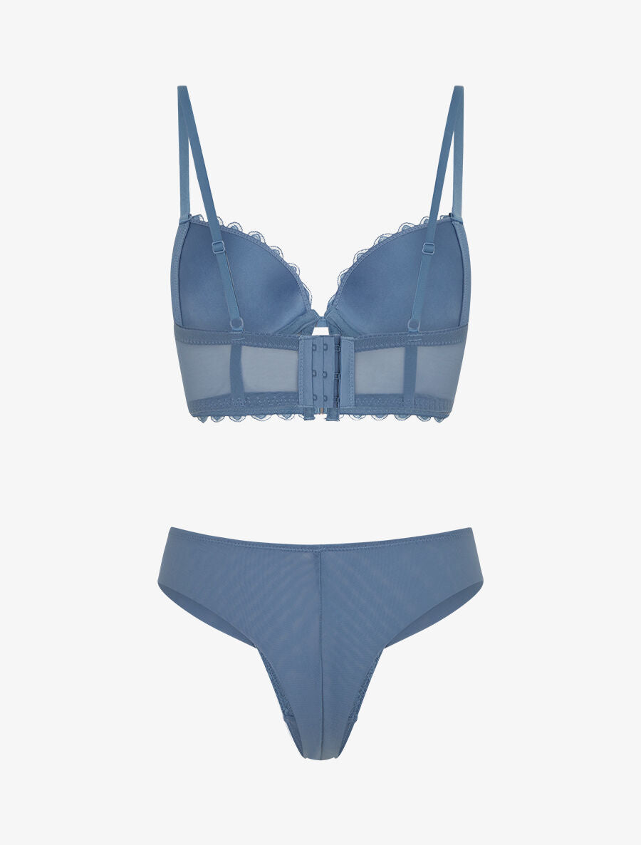 CAPUCINE | Ensemble soutien-gorge et tanga en dentelle - Bleu