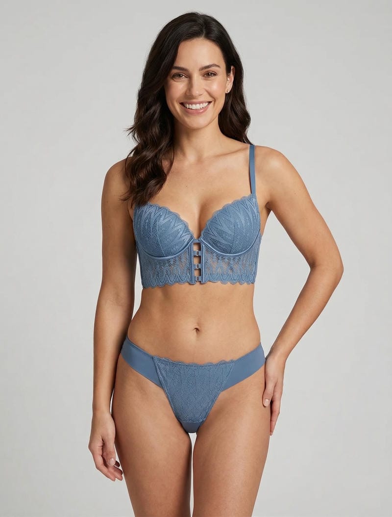 CAPUCINE | Ensemble soutien-gorge et tanga en dentelle - Bleu
