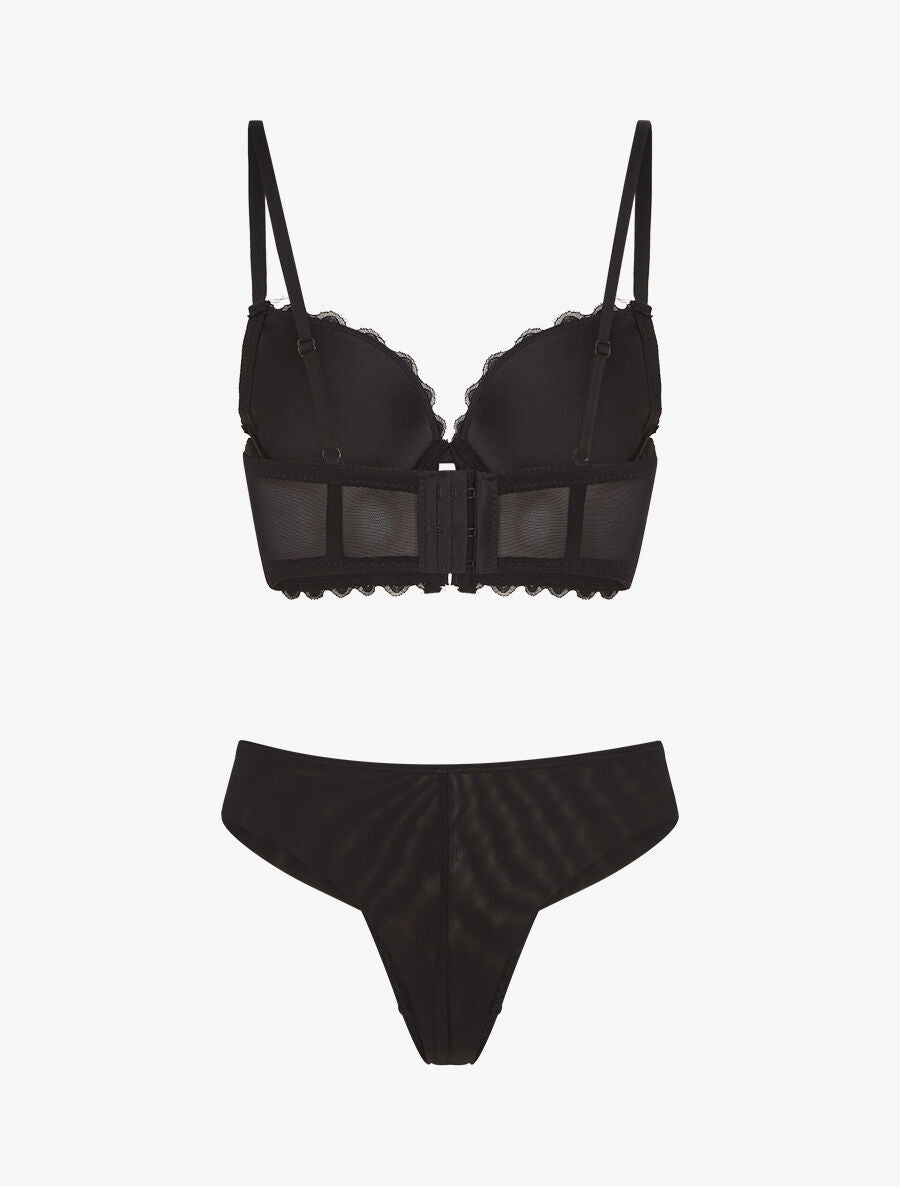 CAPUCINE | Ensemble soutien-gorge et tanga en dentelle - Noir