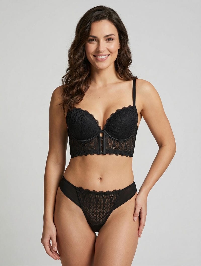 CAPUCINE | Ensemble soutien-gorge et tanga en dentelle - Noir