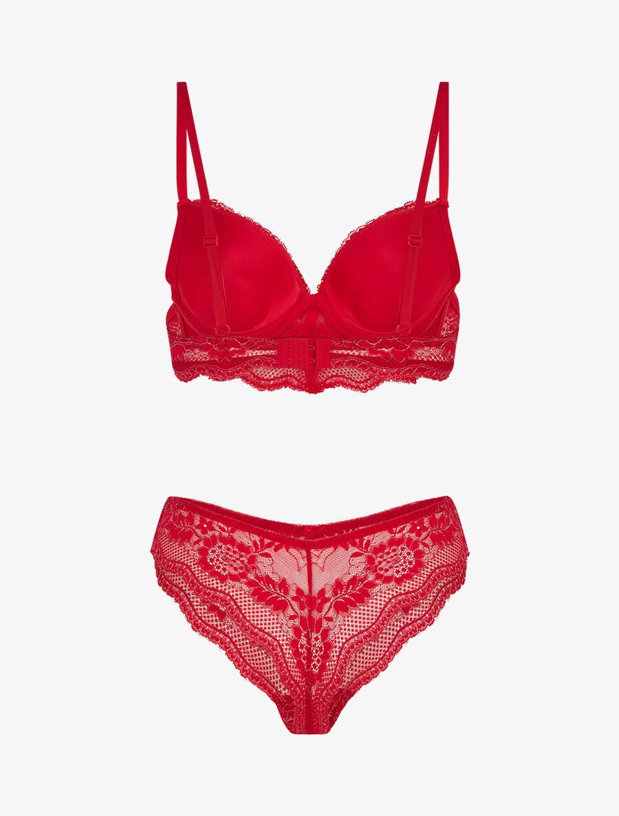 BLANCHE | Ensemble soutien-gorge et tanga à détail irisé - Rouge
