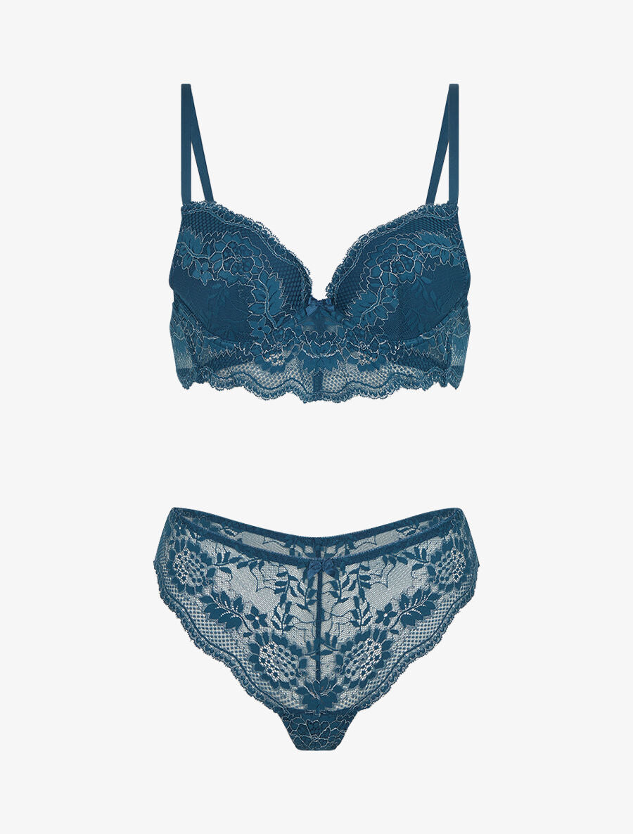 BLANCHE | Ensemble soutien-gorge et tanga à détail irisé - Bleu canard