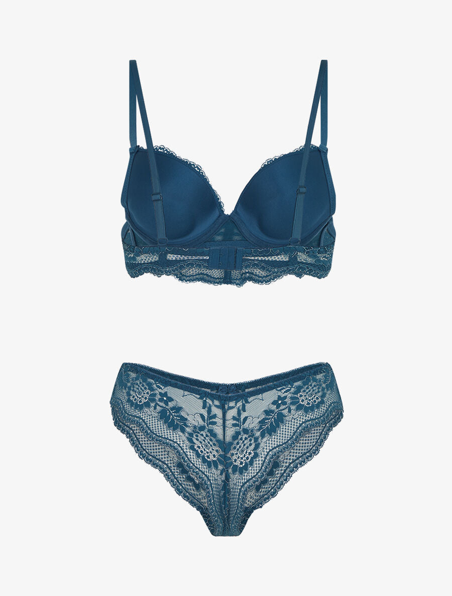 BLANCHE | Ensemble soutien-gorge et tanga à détail irisé - Bleu canard