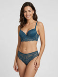 BLANCHE | Ensemble soutien-gorge et tanga à détail irisé - Bleu canard