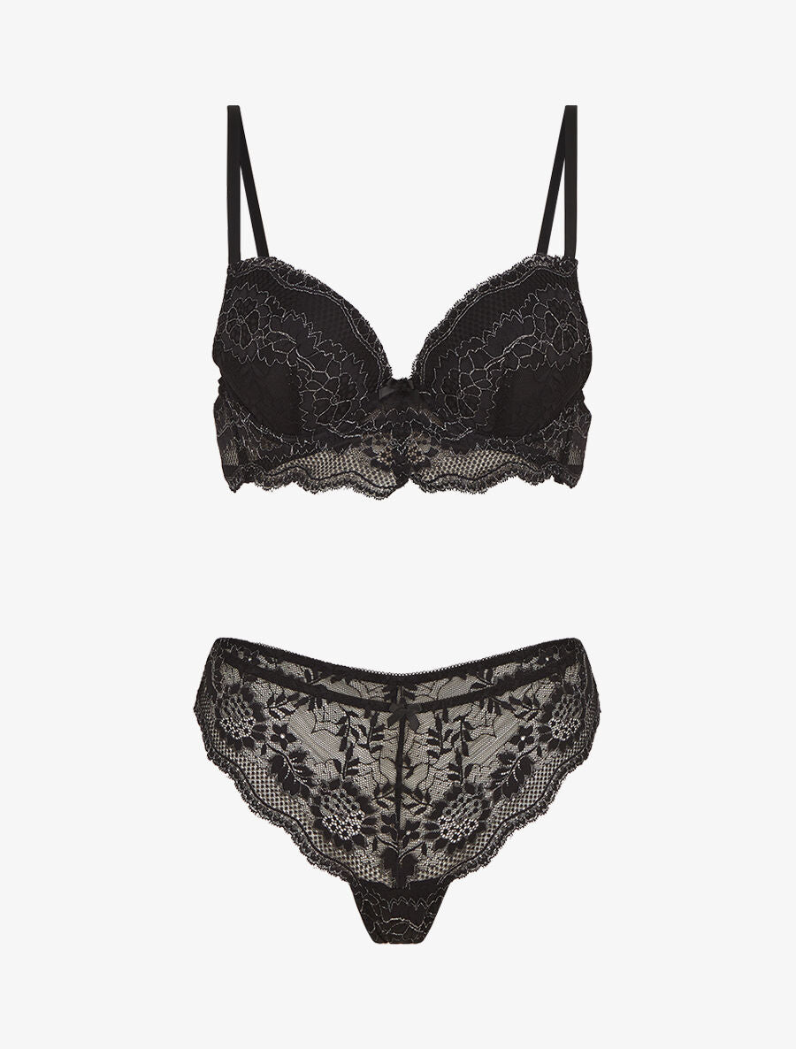 BLANCHE | Ensemble soutien-gorge et tanga à détail irisé - Noir