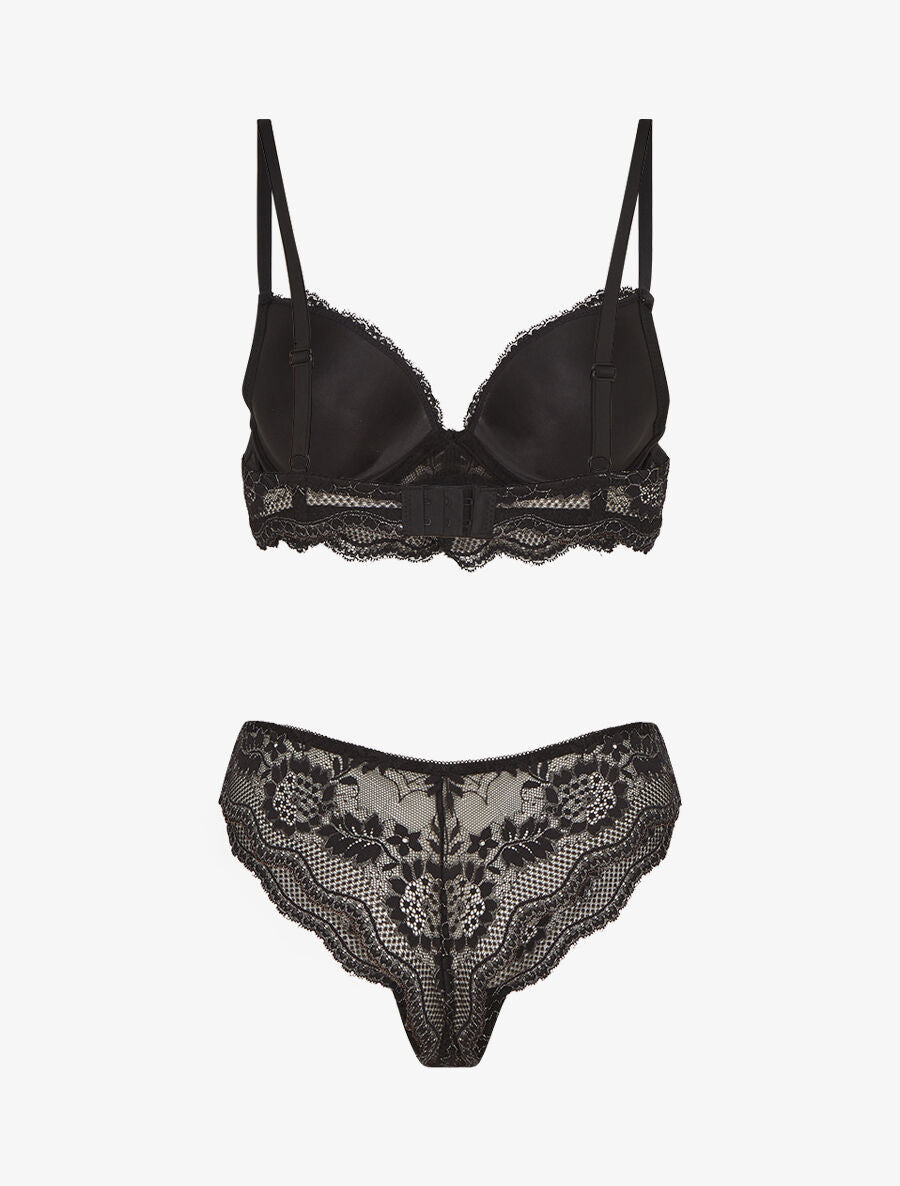 BLANCHE | Ensemble soutien-gorge et tanga à détail irisé - Noir