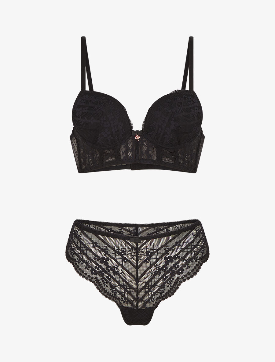 CHLOÉ | Ensemble soutien-gorge et tanga à bijoux arbre strassé - Noir