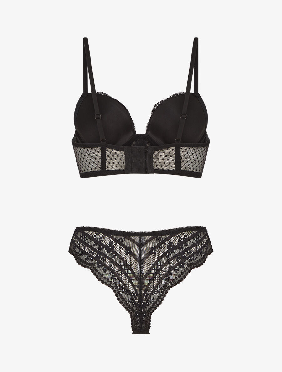CHLOÉ | Ensemble soutien-gorge et tanga à bijoux arbre strassé - Noir