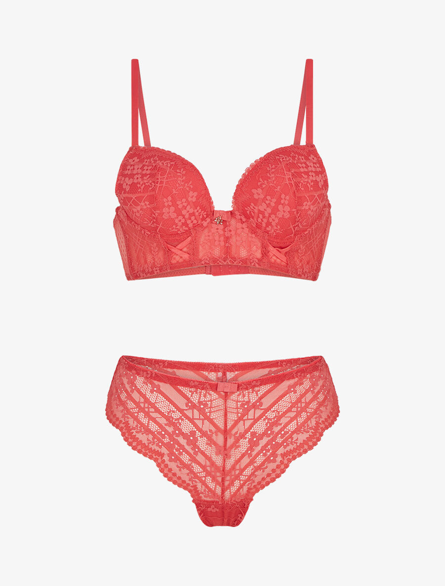 CHLOÉ | Ensemble soutien-gorge et tanga à bijoux arbre strassé - Corail