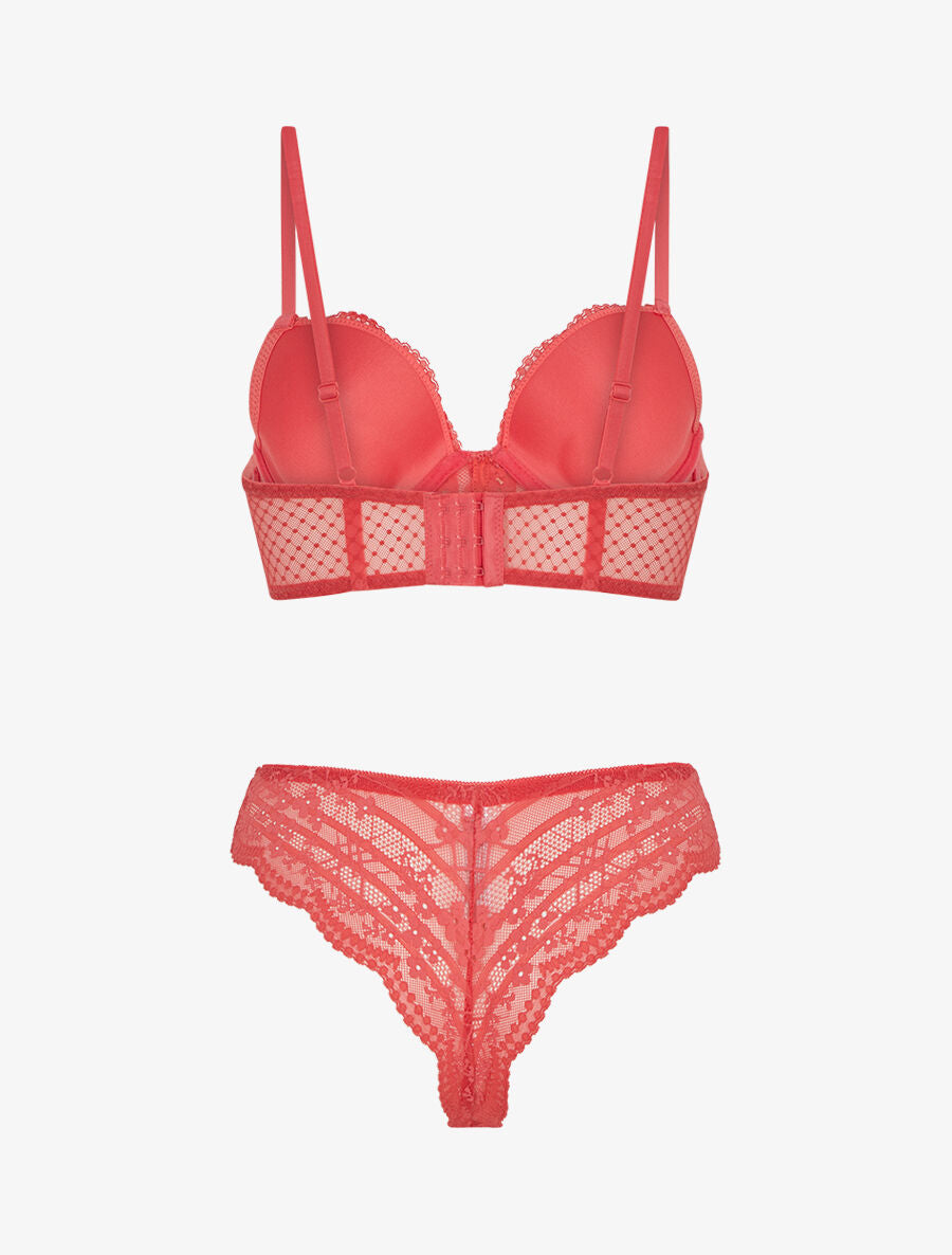 CHLOÉ | Ensemble soutien-gorge et tanga à bijoux arbre strassé - Corail