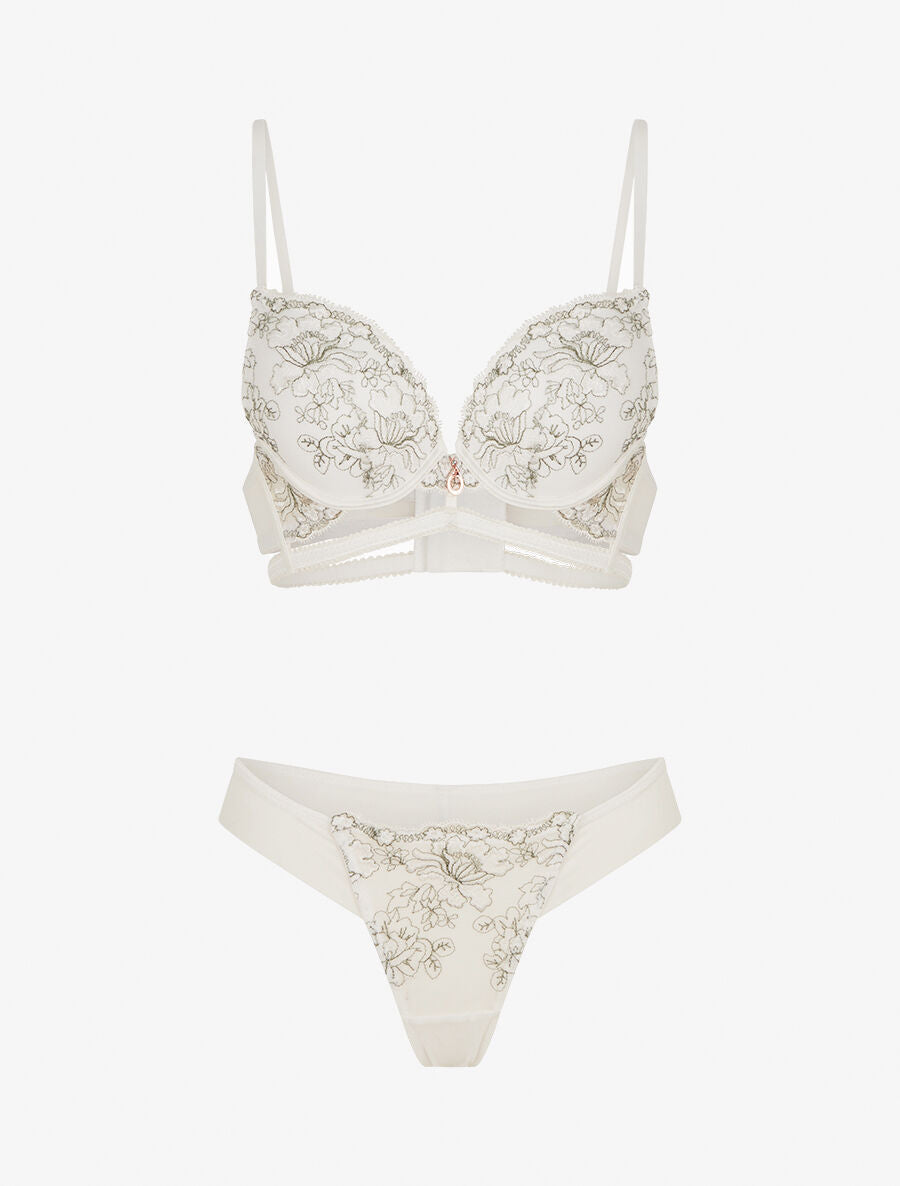CARMEN | Conjunto de sujetador y tanga bicolor con detalle de pedrería - Blanco — vista 2