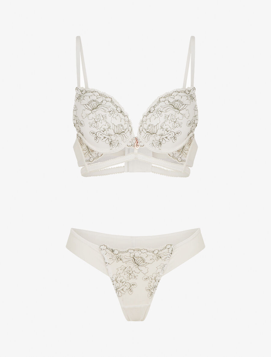 CARMEN | Ensemble soutien-gorge et tanga bicolore et bijoux strassé - Blanc