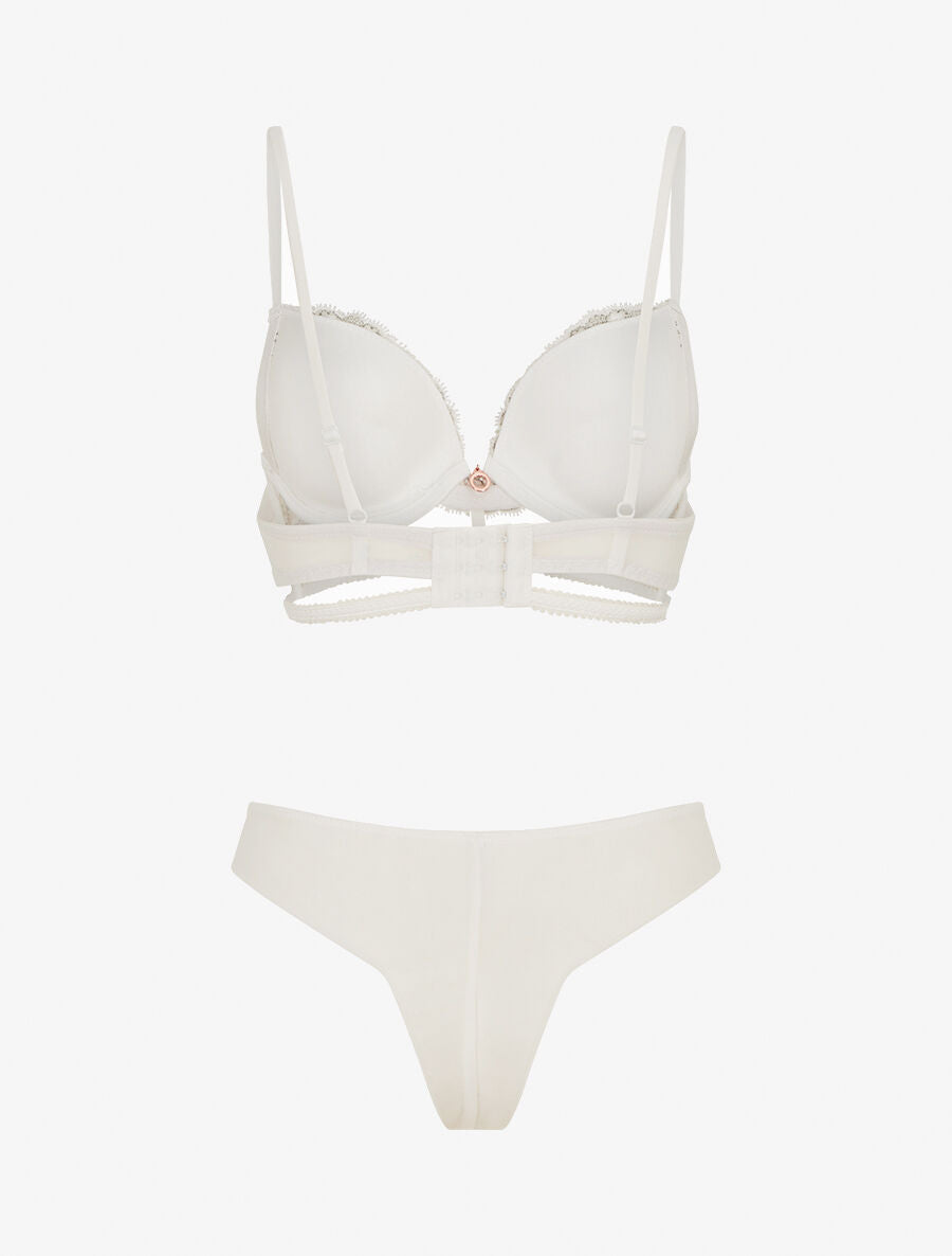 CARMEN | Ensemble soutien-gorge et tanga bicolore et bijoux strassé - Blanc