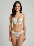 CARMEN | Conjunto de sujetador y tanga bicolor con detalle de pedrería - Blanco