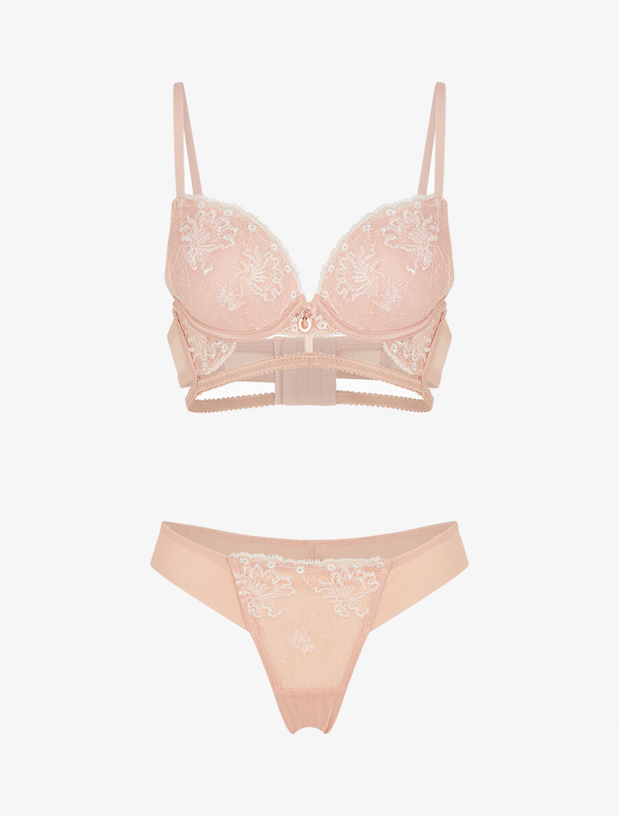 CARMEN | Ensemble soutien-gorge et tanga bicolore et bijoux strassé - Rose