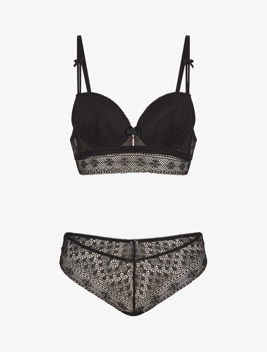 CAMILLE | Ensemble soutien-gorge et culotte et bijoux strassé - Noir