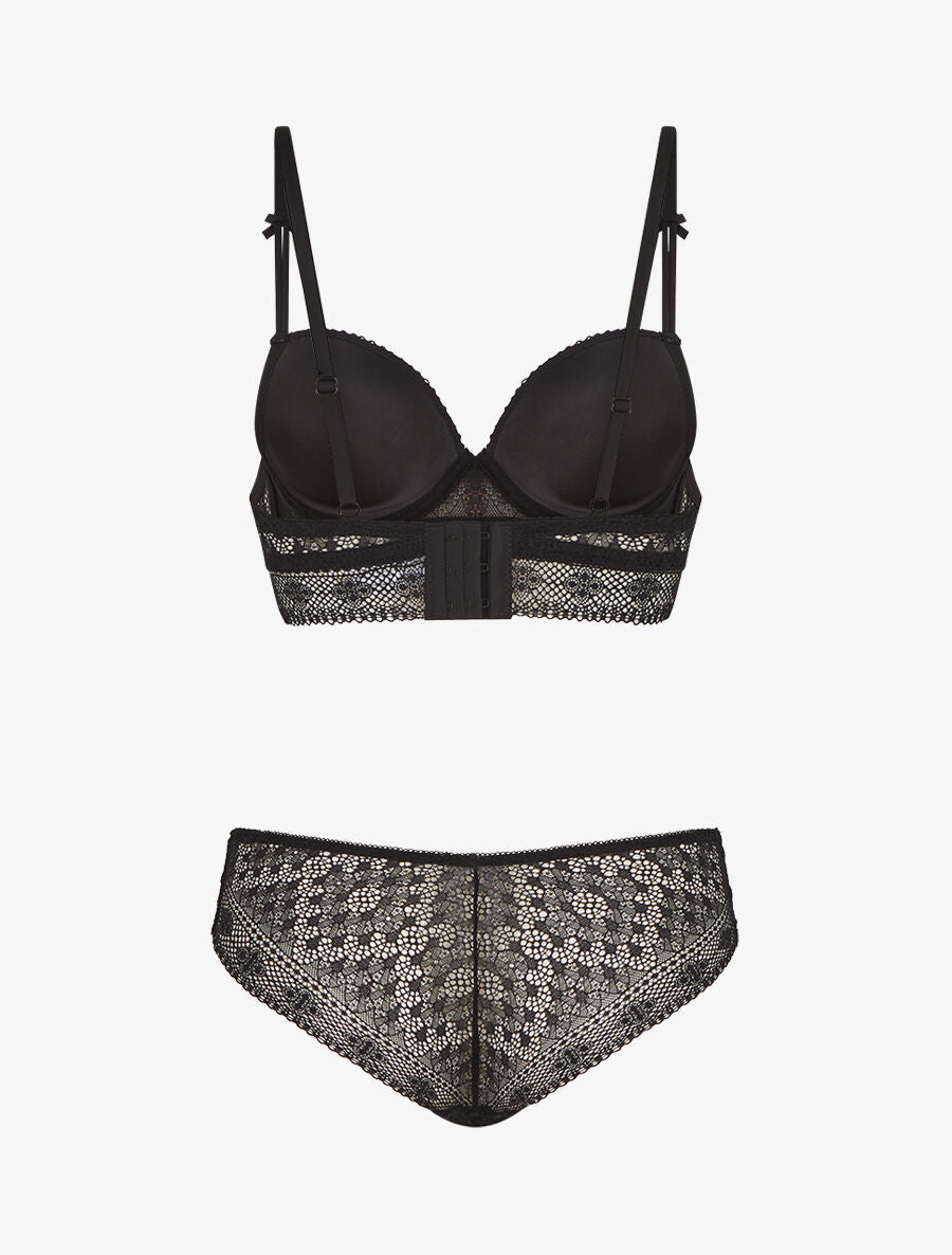 CAMILLE | Ensemble soutien-gorge et culotte et bijoux strassé - Noir