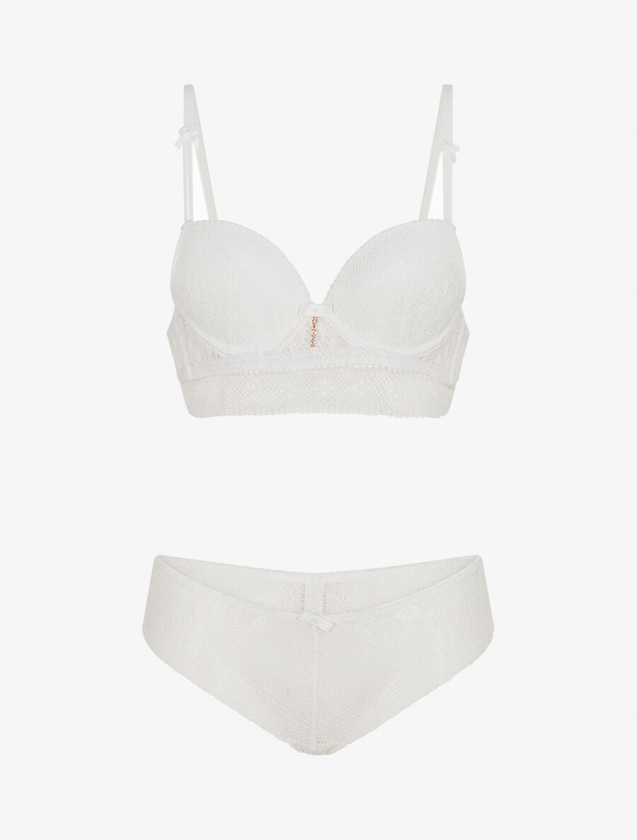 CAMILLE | Ensemble soutien-gorge et culotte et bijoux strassé - Blanc