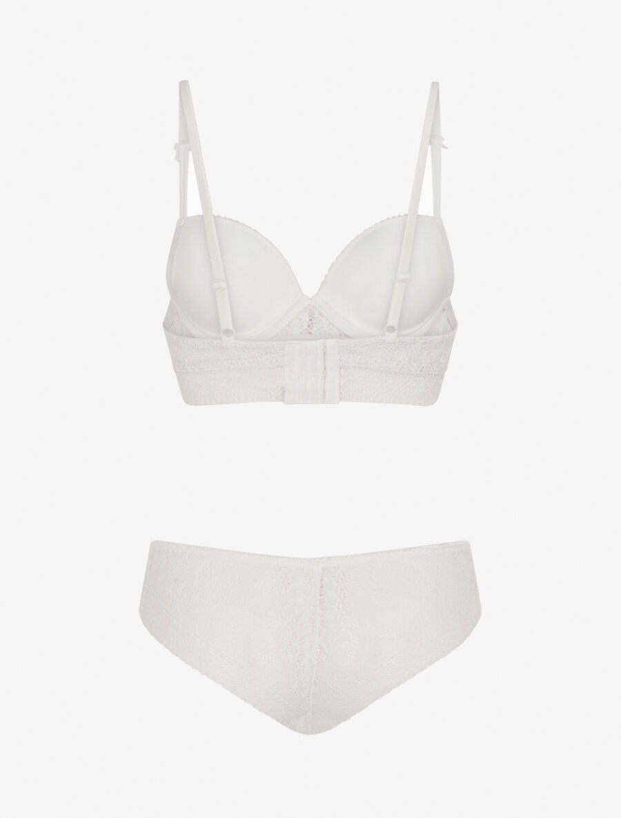 CAMILLE | Ensemble soutien-gorge et culotte et bijoux strassé - Blanc