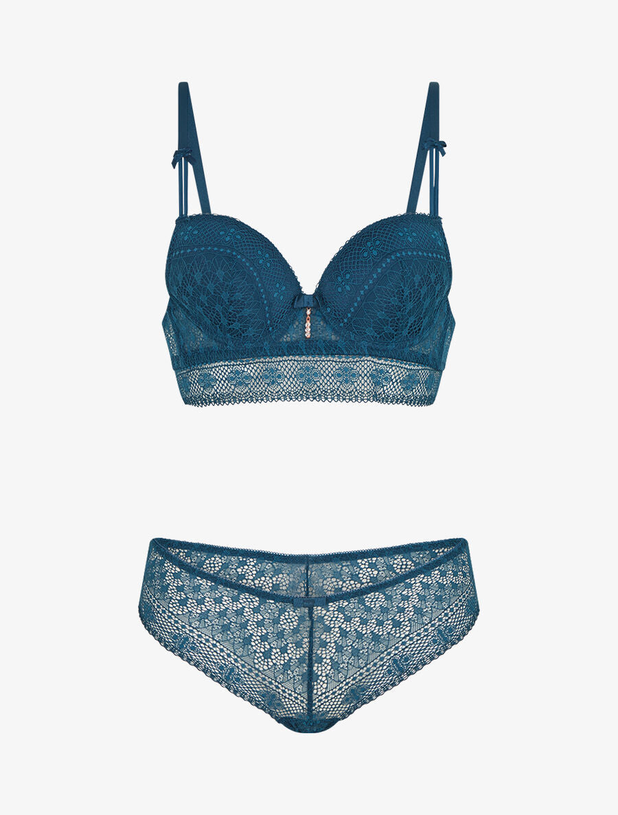 CAMILLE | Ensemble soutien-gorge et culotte et bijoux strassé - Bleu canard