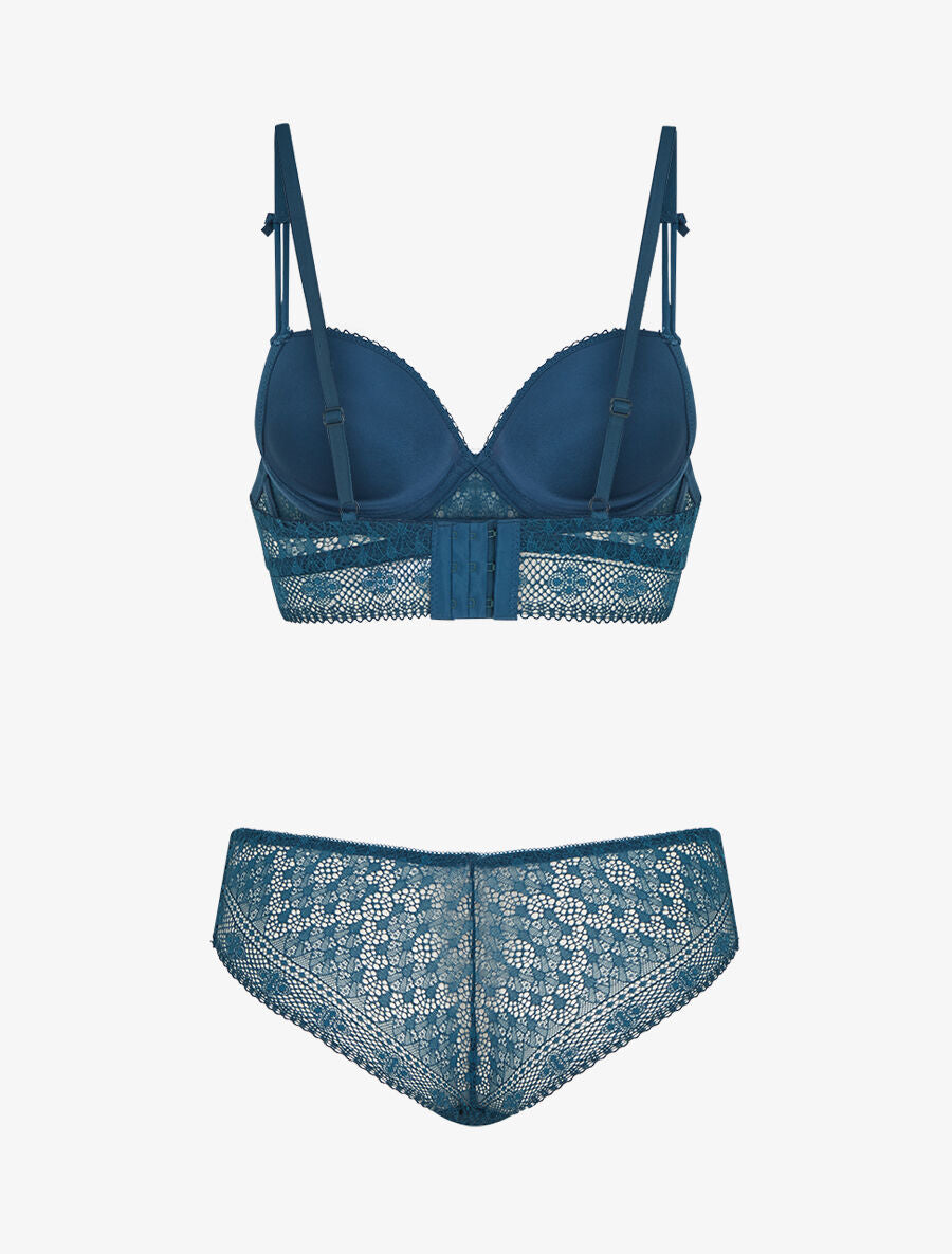 CAMILLE | Ensemble soutien-gorge et culotte et bijoux strassé - Bleu canard