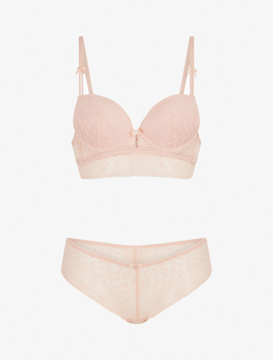 CAMILLE | Ensemble soutien-gorge et culotte et bijoux strassé - Rose