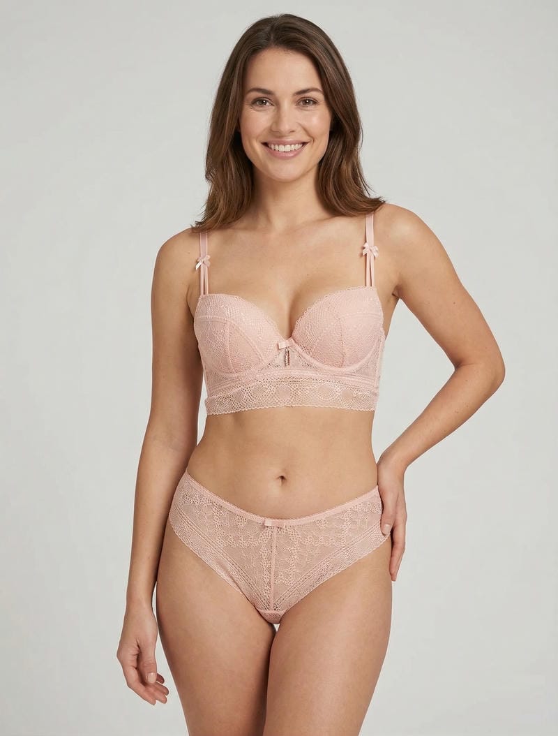 CAMILLE | Ensemble soutien-gorge et culotte et bijoux strassé - Rose