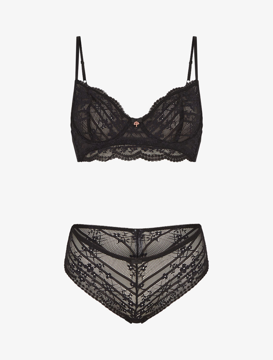 DELPHINE | Ensemble soutien-gorge et culotte à bijoux arbre strassé - Noir