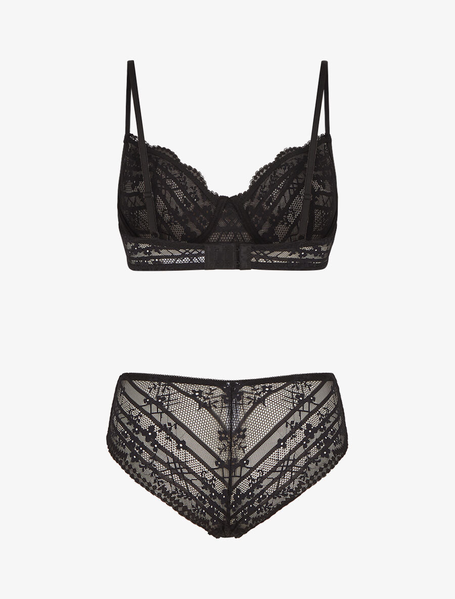 DELPHINE | Ensemble soutien-gorge et culotte à bijoux arbre strassé - Noir