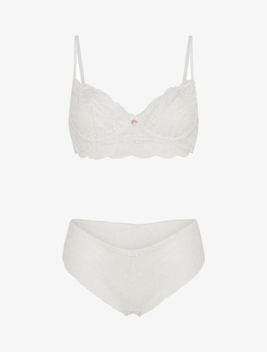 DELPHINE | Ensemble soutien-gorge et culotte à bijoux arbre strassé - Blanc