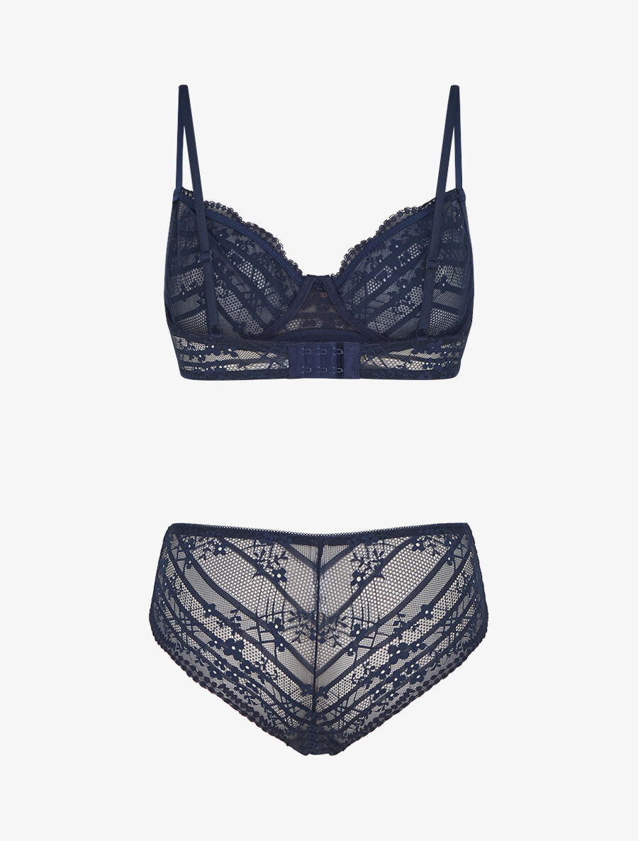 DELPHINE | Ensemble soutien-gorge et culotte à bijoux arbre strassé - Marine