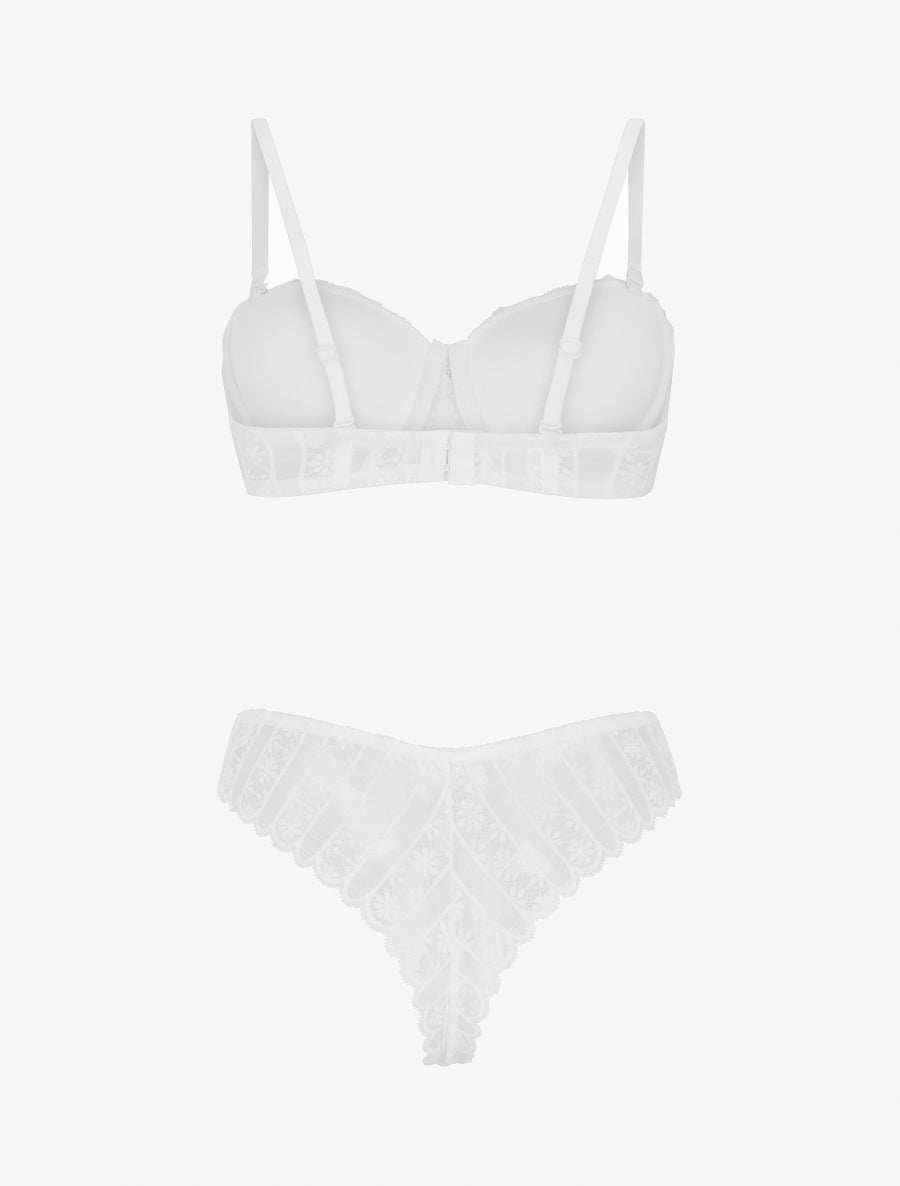 ÉLISE | Ensemble soutien-gorge et tanga ajouré en dentelle - Blanc