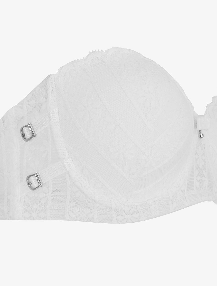 ÉLISE | Ensemble soutien-gorge et tanga ajouré en dentelle - Blanc