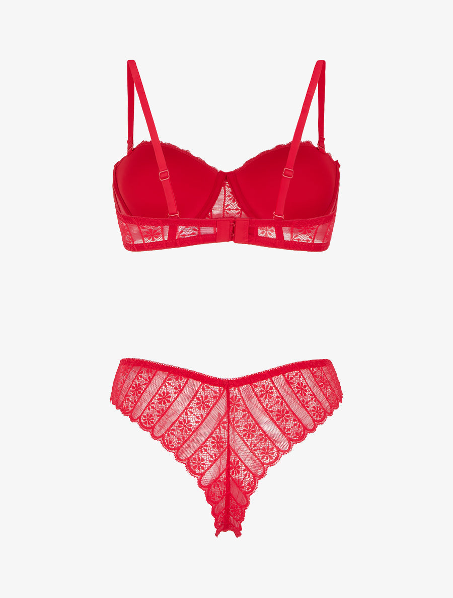 ÉLISE | Ensemble soutien-gorge et tanga ajouré en dentelle - Rouge