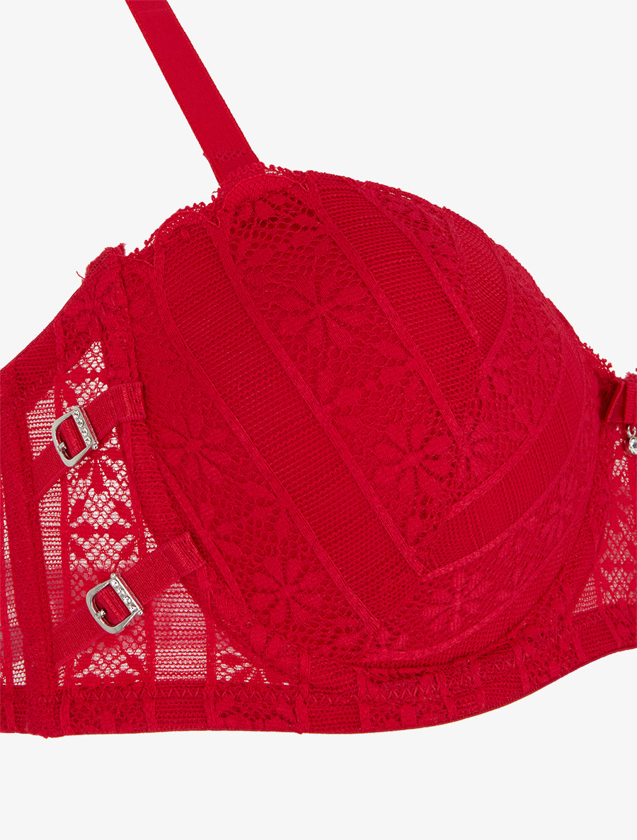 ÉLISE | Ensemble soutien-gorge et tanga ajouré en dentelle - Rouge