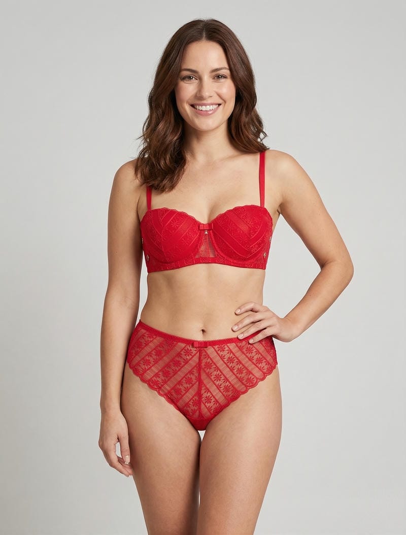 ÉLISE | Ensemble soutien-gorge et tanga ajouré en dentelle - Rouge