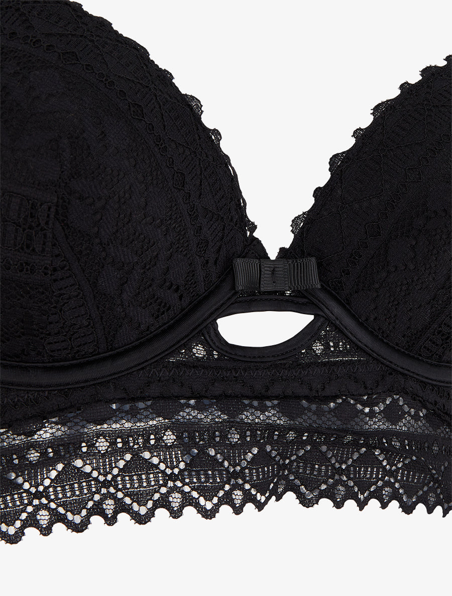 EMMA | Ensemble soutien-gorge avec nœuds et tanga ajouré en dentelle - Noir