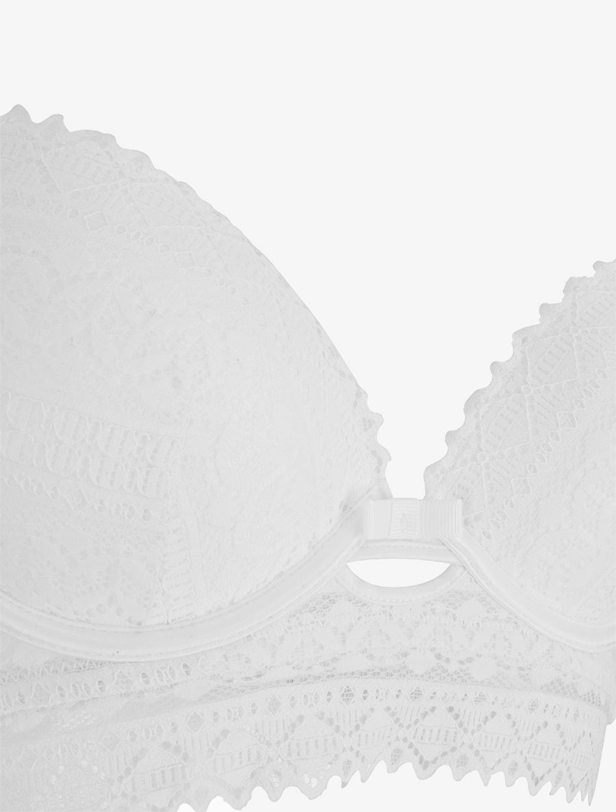 EMMA | Ensemble soutien-gorge avec nœuds et tanga ajouré en dentelle - Blanc