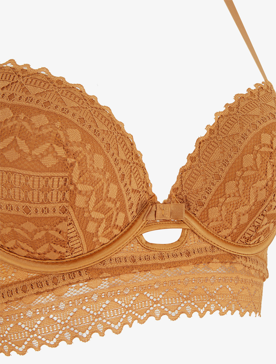 EMMA | Ensemble soutien-gorge avec nœuds et tanga ajouré en dentelle - Camel