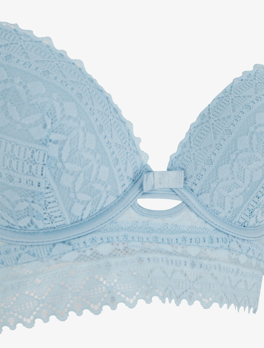 EMMA | Ensemble soutien-gorge avec nœuds et tanga ajouré en dentelle - Bleu ciel