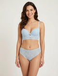 EMMA | Ensemble soutien-gorge avec nœuds et tanga ajouré en dentelle - Bleu ciel